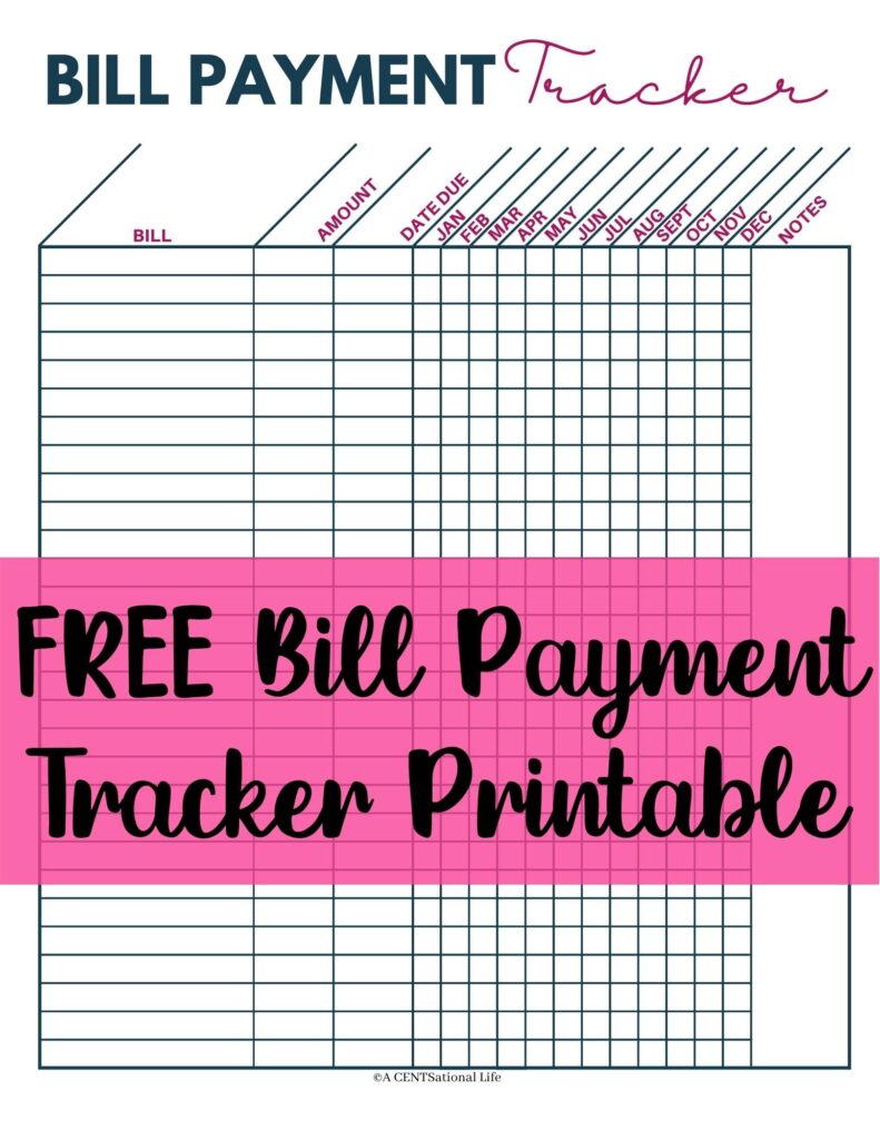free printable monthly bill payment log